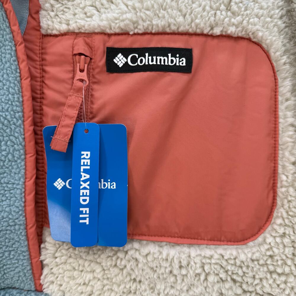 Columbia Anorak Fleece Women's XXL Blue Beige Coral 1/4 Snap Athleisure NWT - Picture 4 of 11